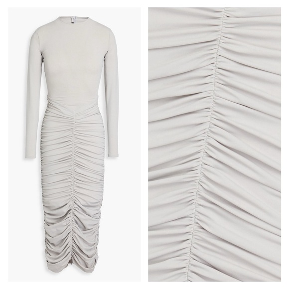 ALEX PERRY Presley dress midi grey silver 14 ruched stretch knit formal NWT NEW - Picture 4 of 15